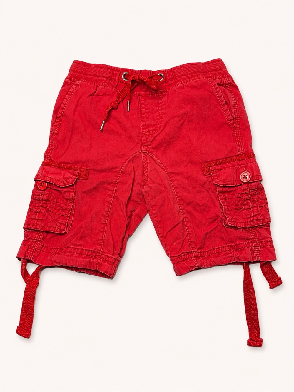 Vintage Kids Red Cargo Shorts with Drawstring Waist